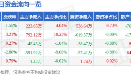 股票行情快报：常铝股份（002160）12月30日主力资金净买入223.65万元