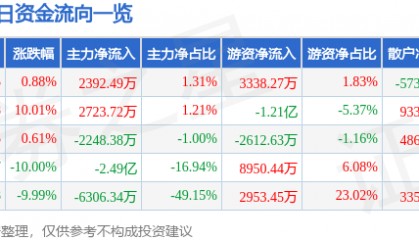 股票行情快报：麦格米特（002851）4月11日主力资金净买入2392.49万元