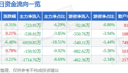 股票行情快报：高盟新材（300200）6月12日主力资金净卖出723.91万元