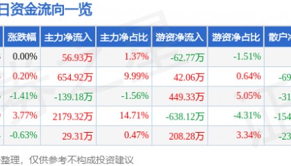 股票行情快报：开山股份（300257）6月12日主力资金净买入56.93万元