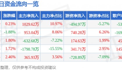 股票行情快报：长江传媒（600757）2月6日主力资金净买入1029.62万元