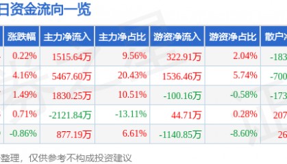 股票行情快报：开山股份（300257）7月29日主力资金净买入1515.64万元