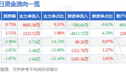 股票行情快报：麦格米特（002851）4月18日主力资金净买入8605.38万元