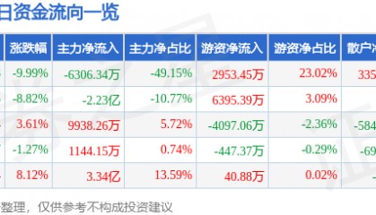 股票行情快报：麦格米特（002851）4月7日主力资金净卖出6306.34万元